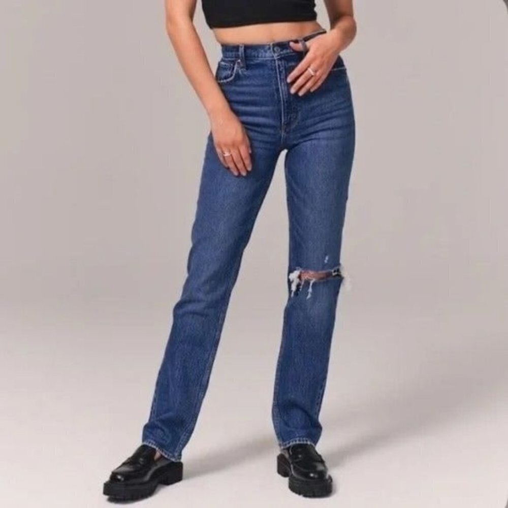 Abercrombie 90s Ultra High Rise Straight Jeans Women's Size 27 4S Distressed